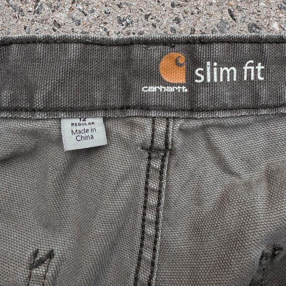 Carhartt Slim Fit Cargo Raw Hem Shorts Green Canvas Workwear Mens 12 Regular - Picture 7 of 7